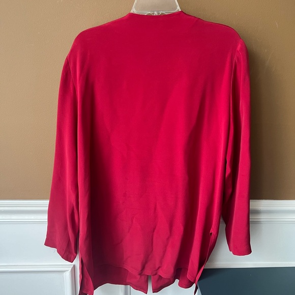 Adrianna Papell Rich Red Silk Blouse Size 14 Vintage Festive Holidays Christmas - Picture 3 of 3
